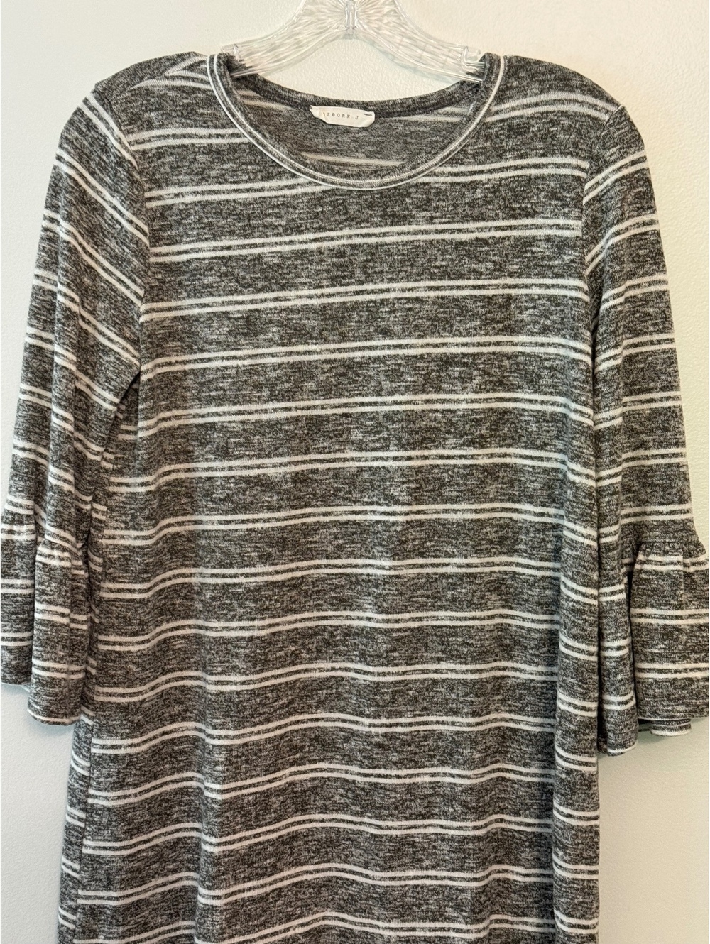 Reborn J Small Gray and White Striped Bell Sleeve Top